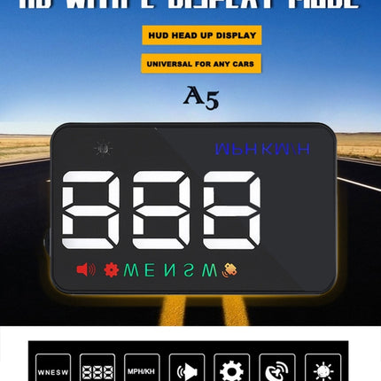 Geyiren A5 HUD 3.5 inch Car Head Up Display with GPS System, Two Mode Display, Light Sensors, KM/h MPH Speed, Compass, Speed Alarm
