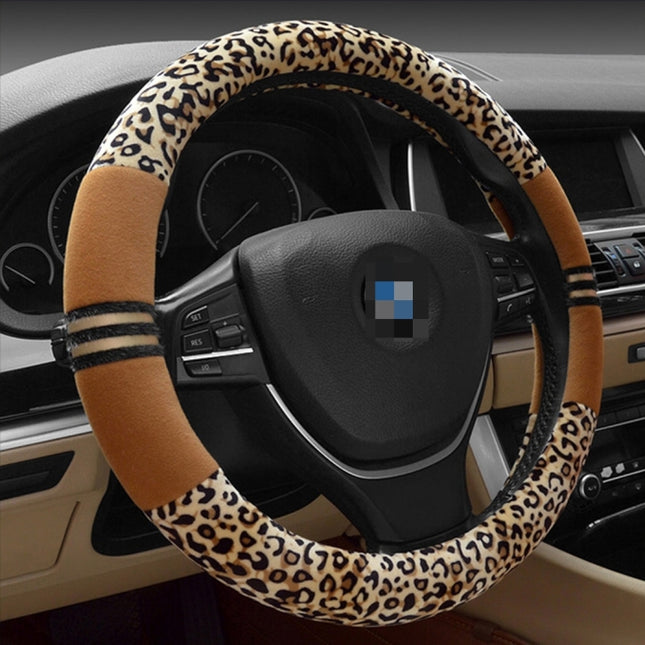 Leopard Grain Steering Wheel Cover, Adaptation Steering Wheel Diameter: 37-38 cm, 37-38cm Beige, 37-38cm Coffee, 37-38cm Black