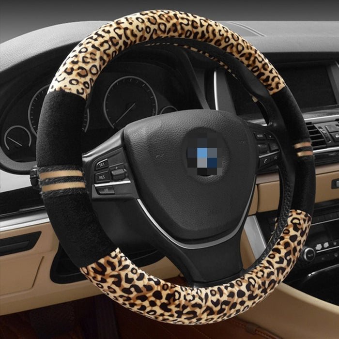 Leopard Grain Steering Wheel Cover, Adaptation Steering Wheel Diameter: 37-38 cm, 37-38cm Beige, 37-38cm Coffee, 37-38cm Black
