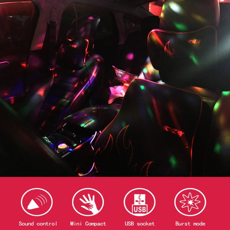 5V 6W Colorful Car Decoration DJ Light Sound Activated Strobe Effect Atmosphere Light Star Music Light Lamp with 6 RGB LED Lights, Cable Length:4m
