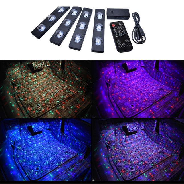 4 in 1 3.2W 12 LEDs RGB Car Interior Floor Decoration Atmosphere Colorful Neon Light Lamp with Wireless Remote Control And Voice Control Function, A12