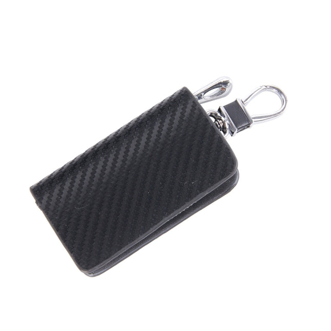 Universal Leather Carbon Fiber Texture Waist Hanging Zipper Wallets Key Holder Bag (No Include Key)