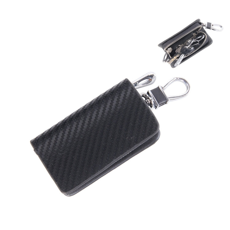 Universal Leather Carbon Fiber Texture Waist Hanging Zipper Wallets Key Holder Bag (No Include Key)
