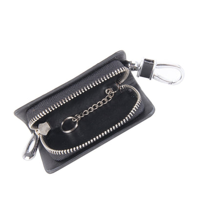 Universal Leather Carbon Fiber Texture Waist Hanging Zipper Wallets Key Holder Bag (No Include Key)