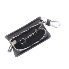 Universal Leather Carbon Fiber Texture Waist Hanging Zipper Wallets Key Holder Bag (No Include Key)