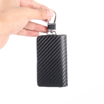 Universal Leather Carbon Fiber Texture Waist Hanging Zipper Wallets Key Holder Bag (No Include Key)