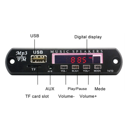 Car 12V Audio Bluetooth MP3 Player Decoder Board FM Radio TF USB 3.5 mm AUX, without Recording