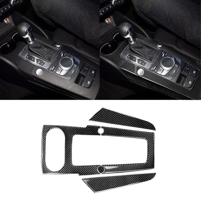 3 PCS Car Carbon Fiber Gear Panel Decorative Sticker for Audi A3, Left Driving