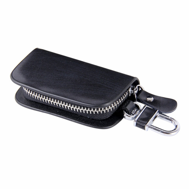 Universal Leather Wood Grain Texture Waist Hanging Zipper Wallets Key Holder Bag (No Include Key)