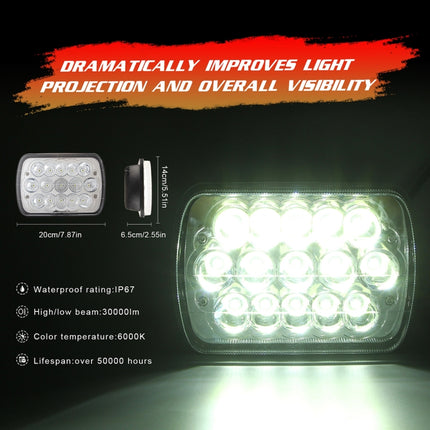 7 inch 5X7 H4 15W DC 9-30V 1500LM IP67 Car Truck Off-road Vehicle LED Work Lights / Headlight, with 15LEDs Lamps