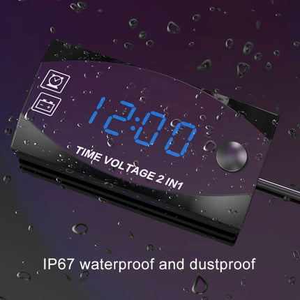 Motorcycle Multi-functional 2 in 1 Digital Display Voltmeter + Electronic Clock, 6-30V IP67