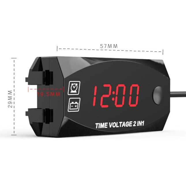 Motorcycle Multi-functional 2 in 1 Digital Display Voltmeter + Electronic Clock, 6-30V IP67