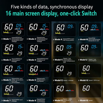 D5000 OBD2 5 inch Vehicle-mounted Head Up Display Security System, Support Car Speed / Engine Revolving Speed Display / Water Temperature / Battery Voltage / Detection and Elimination Fault Code