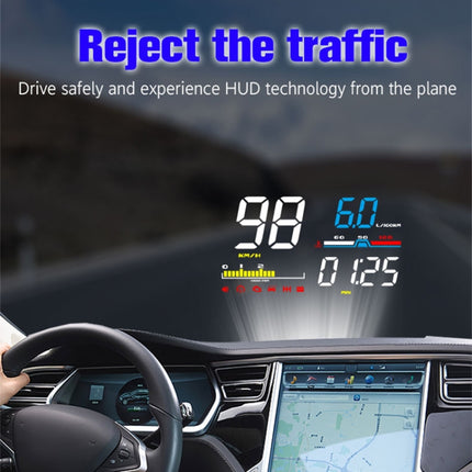 D5000 OBD2 5 inch Vehicle-mounted Head Up Display Security System, Support Car Speed / Engine Revolving Speed Display / Water Temperature / Battery Voltage / Detection and Elimination Fault Code