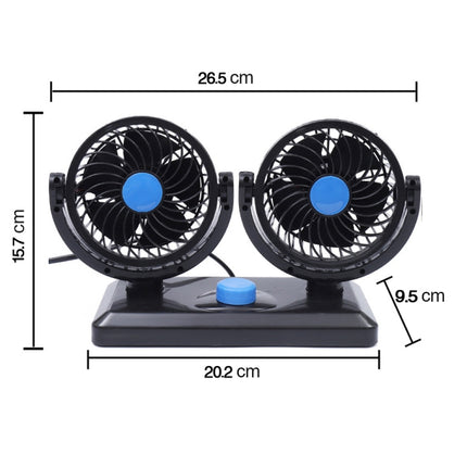 HUXIN HX-T303 6.5W 360 Degree Adjustable Rotation Two Head Low Noise Mini Electric Car Fan, DC12V, HX-T303