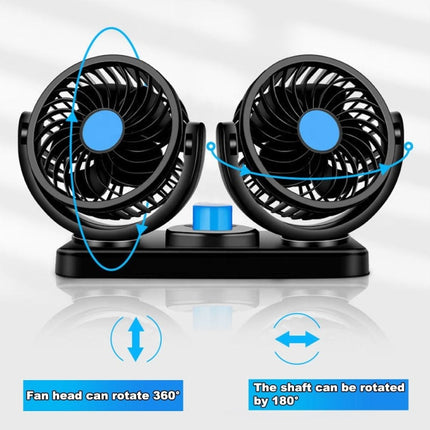 HUXIN HX-T303 6.5W 360 Degree Adjustable Rotation Two Head Low Noise Mini Electric Car Fan, DC12V, HX-T303
