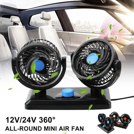 HUXIN HX-T303 6.5W 360 Degree Adjustable Rotation Two Head Low Noise Mini Electric Car Fan, DC12V, HX-T303