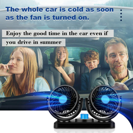 HUXIN HX-T303 6.5W 360 Degree Adjustable Rotation Two Head Low Noise Mini Electric Car Fan, DC12V, HX-T303