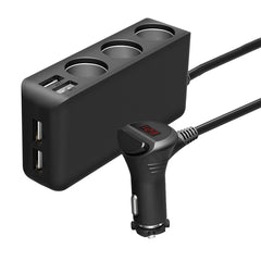 6.8A 80W Plastic Shell 3 Sockets in 1 Car Cigarette Lighter Car Charger Car Socket with 4 USB Ports and a Control Switch, 6.8A 4USB(Black)