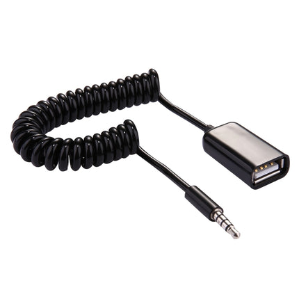 3.5mm Male to USB 2.0 Female Audio Converter Retractable Coiled Cable for Car MP3 Speaker U Disk, Length: 1m