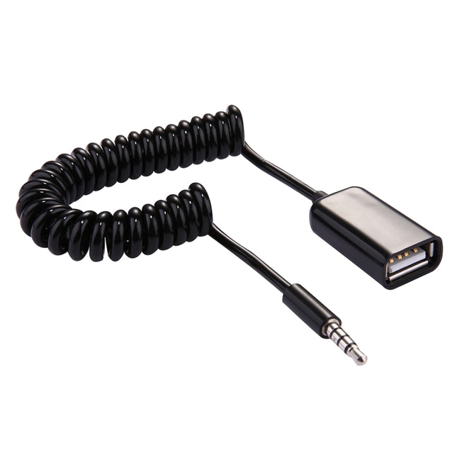3.5mm Male to USB 2.0 Female Audio Converter Retractable Coiled Cable for Car MP3 Speaker U Disk, Length: 1m