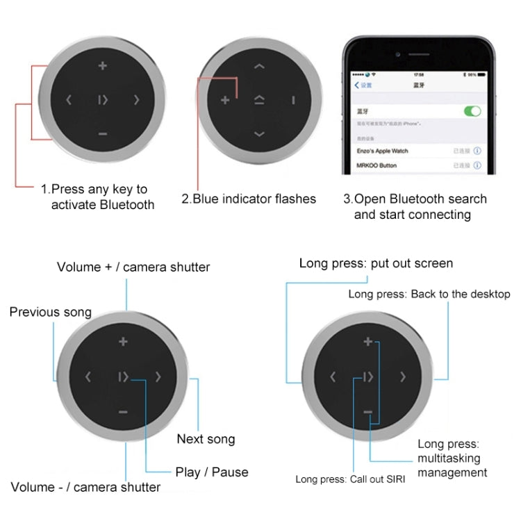 Car Wireless Bluetooth Controller Mobile Phone Multimedia Multi-functional Steering Wheel Remote Controller with Holder