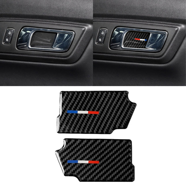 2 PCS Car USA Color Carbon Fiber Door Inner Handle Wrist Panel Decorative Sticker for Ford Mustang 2015-2017