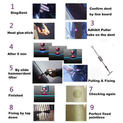 Auto Repair Body Tool Kit PDR Dent Paintless Repair Tools Dent Puller Slide Hammer Reverse Hammer Aluminum Suction Cups for Dent, Without Red T handle