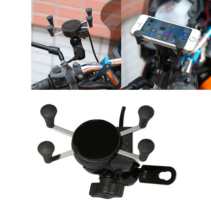 Universal 12V Motorcycle USB Phone Charger with Holder, Suitable for 3.5-6.5 inch Smartphones