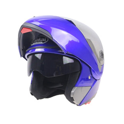 JIEKAI 105 Full Face Helmet Electromobile Motorcycle Double Lens Protective Helmet, Size: XL (Blue+Silver), Size: XL