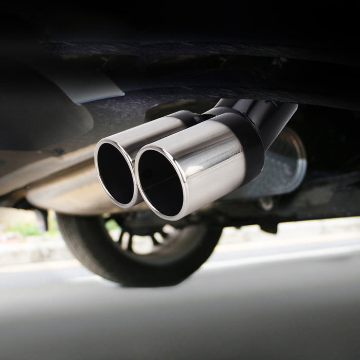 Universal Car Styling Stainless Steel Curved Double Outlets Exhaust Tail Muffler Tip Pipe, Curved Double
