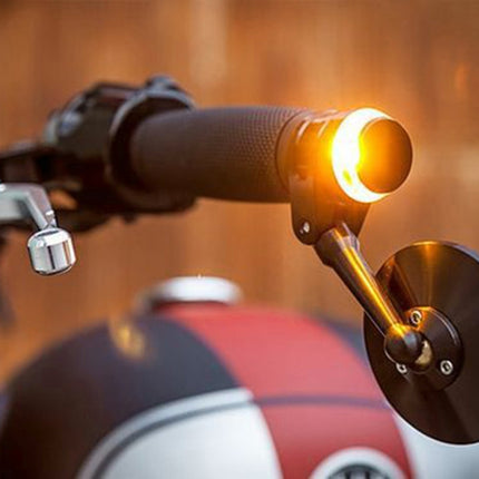 Pair Motorcycle Turn Signal Light Grip Bar Plug Strobe Side Marker End LED Handlebar Lamp