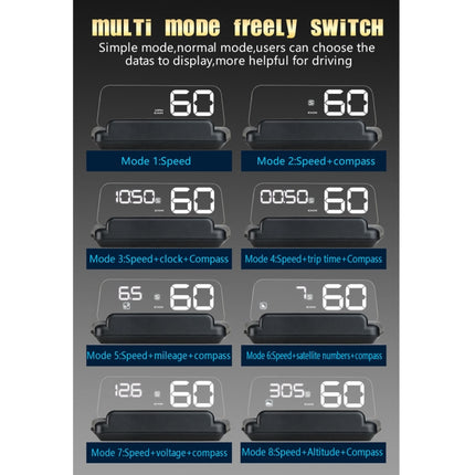 T900 Car GPS HUD Virtual HD Reflection Board Head-up Display, Speed & Driving Distance / Time Display, Over Speed & Voltage & Low Voltage Alarm, Fatigue Driving, T900  White, T900  Green + White, T900 Blue + White