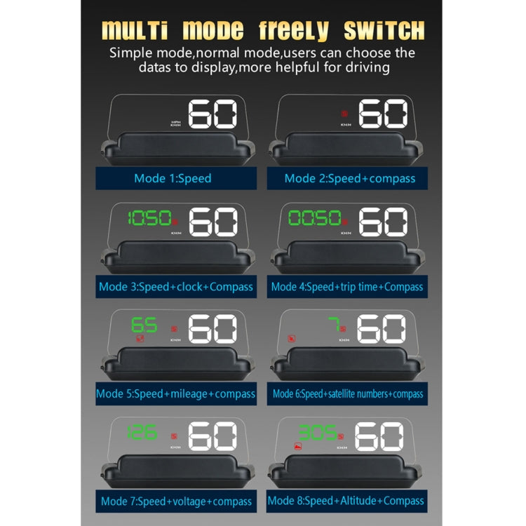 T900 Car GPS HUD Virtual HD Reflection Board Head-up Display, Speed & Driving Distance / Time Display, Over Speed & Voltage & Low Voltage Alarm, Fatigue Driving