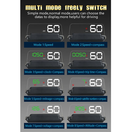 T900 Car GPS HUD Virtual HD Reflection Board Head-up Display, Speed & Driving Distance / Time Display, Over Speed & Voltage & Low Voltage Alarm, Fatigue Driving