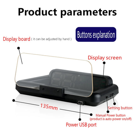 T900 Car GPS HUD Virtual HD Reflection Board Head-up Display, Speed & Driving Distance / Time Display, Over Speed & Voltage & Low Voltage Alarm, Fatigue Driving