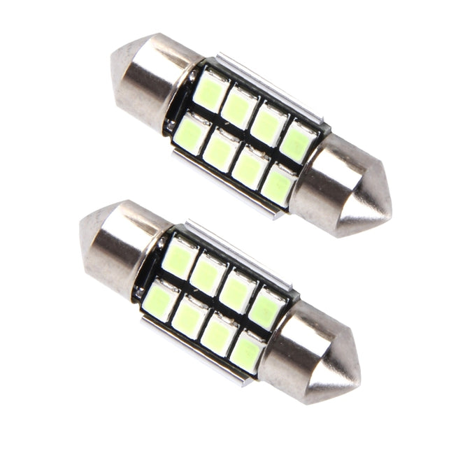 2 PCS DC 12V 2W 31MM 8 SMD-3528 LEDs Bicuspid Port Decoding Car Dome Lamp LED Reading Light