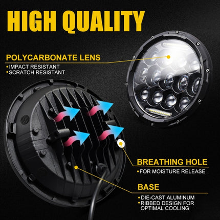2 PCS 7 inch DC10-48V 36W 6000K Harley Motorcycle Headlight with 12 SMD-5630-LED Lamps and 12 Crystal Lamp Beads