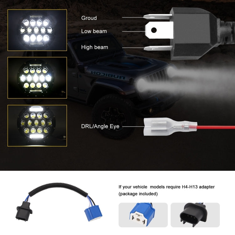 2 PCS 7 inch DC10-48V 36W 6000K Harley Motorcycle Headlight with 12 SMD-5630-LED Lamps and 12 Crystal Lamp Beads