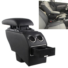 Car ABS Leather Wrapped Armrest Box, Fast Charge USB Holes and Cables for New Fit (Red Line with Air Outlet)