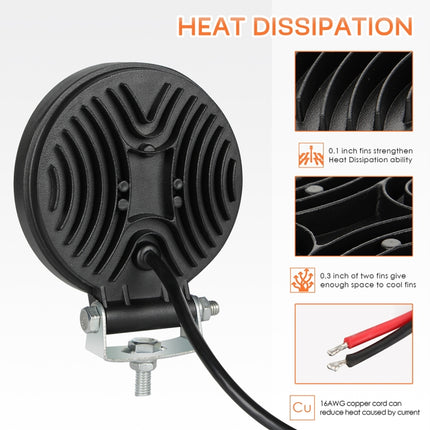 2 PCS 4 inch 15W Spot / Flood Light White Light Round-Shaped Waterproof Car SUV Work Lights Spotlight LED Bulbs, DC 9-30V