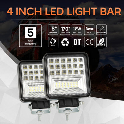 2 PCS 4 inch 20W Spot / Flood Light White Light Square-Shaped Waterproof Car SUV Work Lights Spotlight LED Bulbs, DC 9-30V