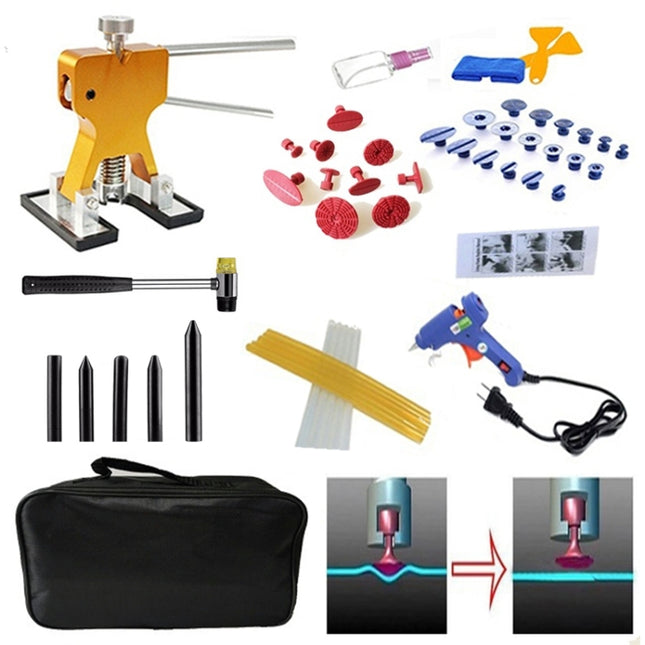 50 in 1 Auto Car Metal PDR Dent Lifter-Glue Puller Tab Hail Removal Paintless Car Dent Repair Tools Kit, with 20W Glue Gun, US Plug or EU Plug, 50 in 1