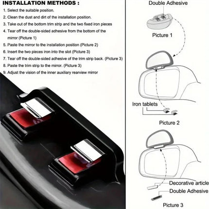 3R-092 Car Blind Spot Right Rear View Wide Angle Adjustable Mirror, 3R-092, 3R-092 (Black)