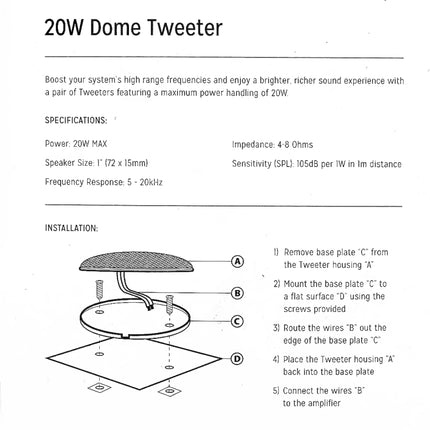 2 PCS CQS-68 20W 105dB Car Dome Tweeter Audio Loudspeaker Treble Speaker