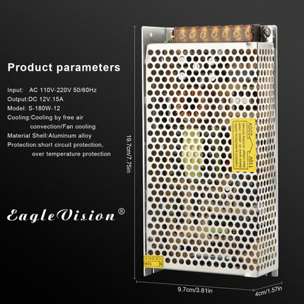 AC 110 / 220V to DC 12V 15A 180W Power Adapter AC-DC Converter Step Down Module, 15A 180W