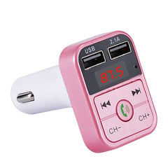 B2 Dual USB Charging Bluetooth FM Transmitter MP3 Music Player Car Kit, Support Hands-Free Call  & TF Card & U Disk, B2 (Rose Gold)