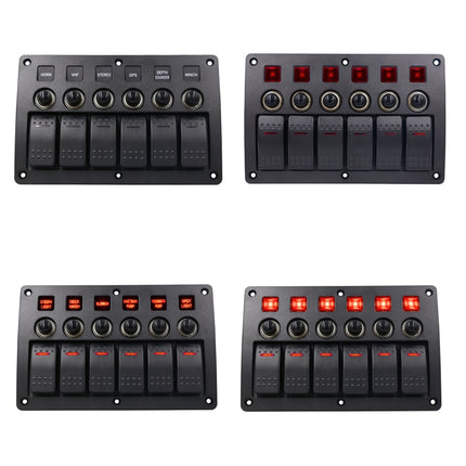 3Pin 6 Way Switches Combination Switch Panel with Light and Projector Lens for Car RV Marine Boat, 3Pin 6 Way