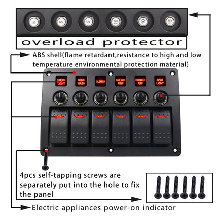 3Pin 6 Way Switches Combination Switch Panel with Light and Projector Lens for Car RV Marine Boat, 3Pin 6 Way