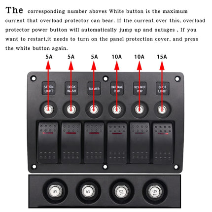 3Pin 6 Way Switches Combination Switch Panel with Light and Projector Lens for Car RV Marine Boat, 3Pin 6 Way